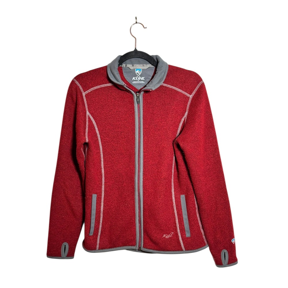 EUC Kuhl Jacket Alpaca Fleece‎ Red Full Zip Logo Outdoor Hiking Casual Sz Small
